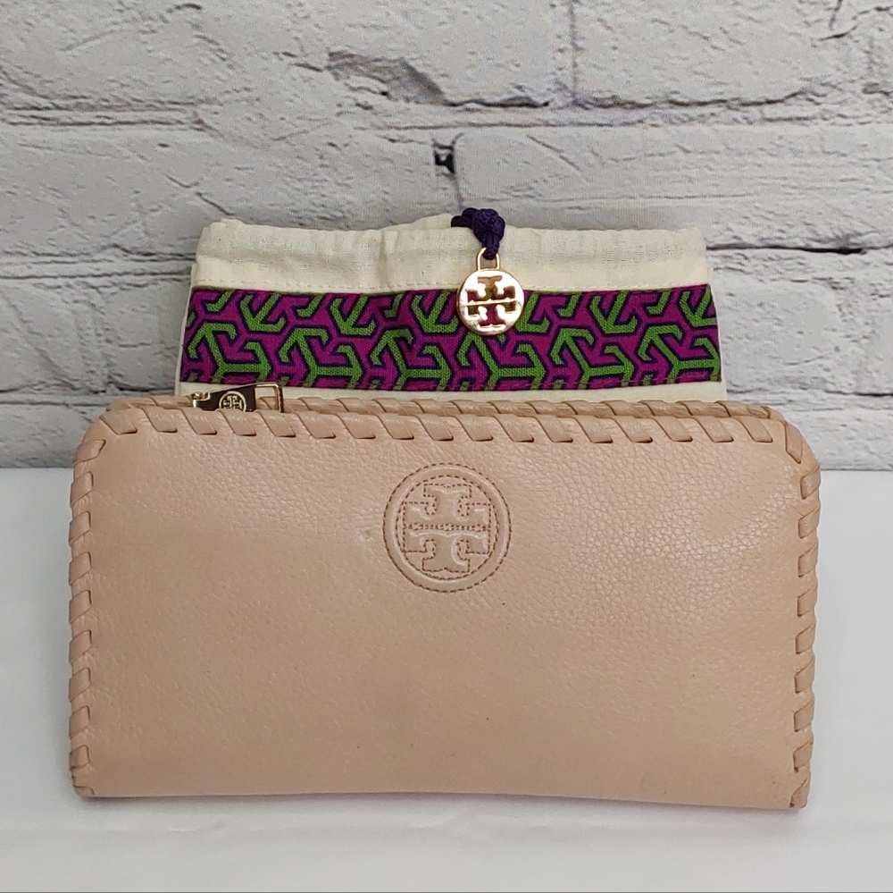 TORY BURCH MARION CONTINENTAL LEATHER WHIPSTITCH DETAIL WALLET & DUST BAG